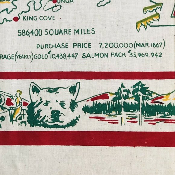 Vintage Alaska State Tablecloth Map Souvenir Square 50" x 50" Kitchen Table - Picture 10 of 11